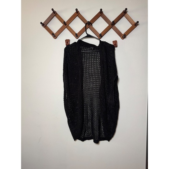 Forever 21 Sweaters - Forever 21 Black Open Knit Sleeveless‎ Cardigan Vest Crochet Mesh Longline Small